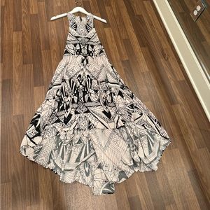 Black and beige pattern high-low midi dress, size XS